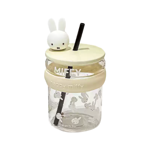 Miffy Glass Cup With Straw